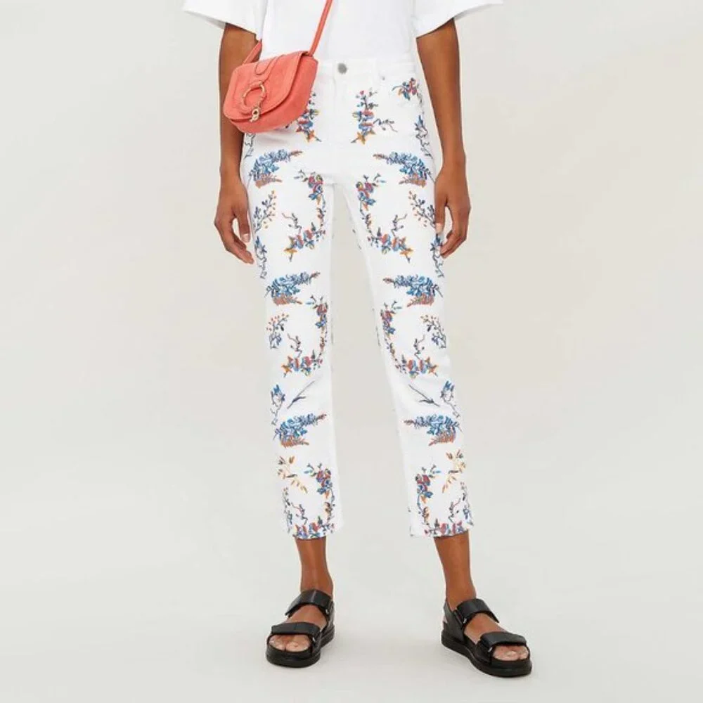NWT Maje white & floral embroidered mid rise jeans - Picture 4 of 10
